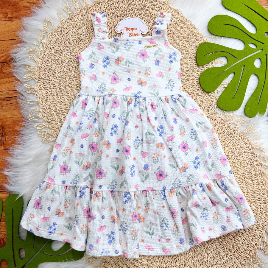 Vestido Midi Jardim Colorido - Off White